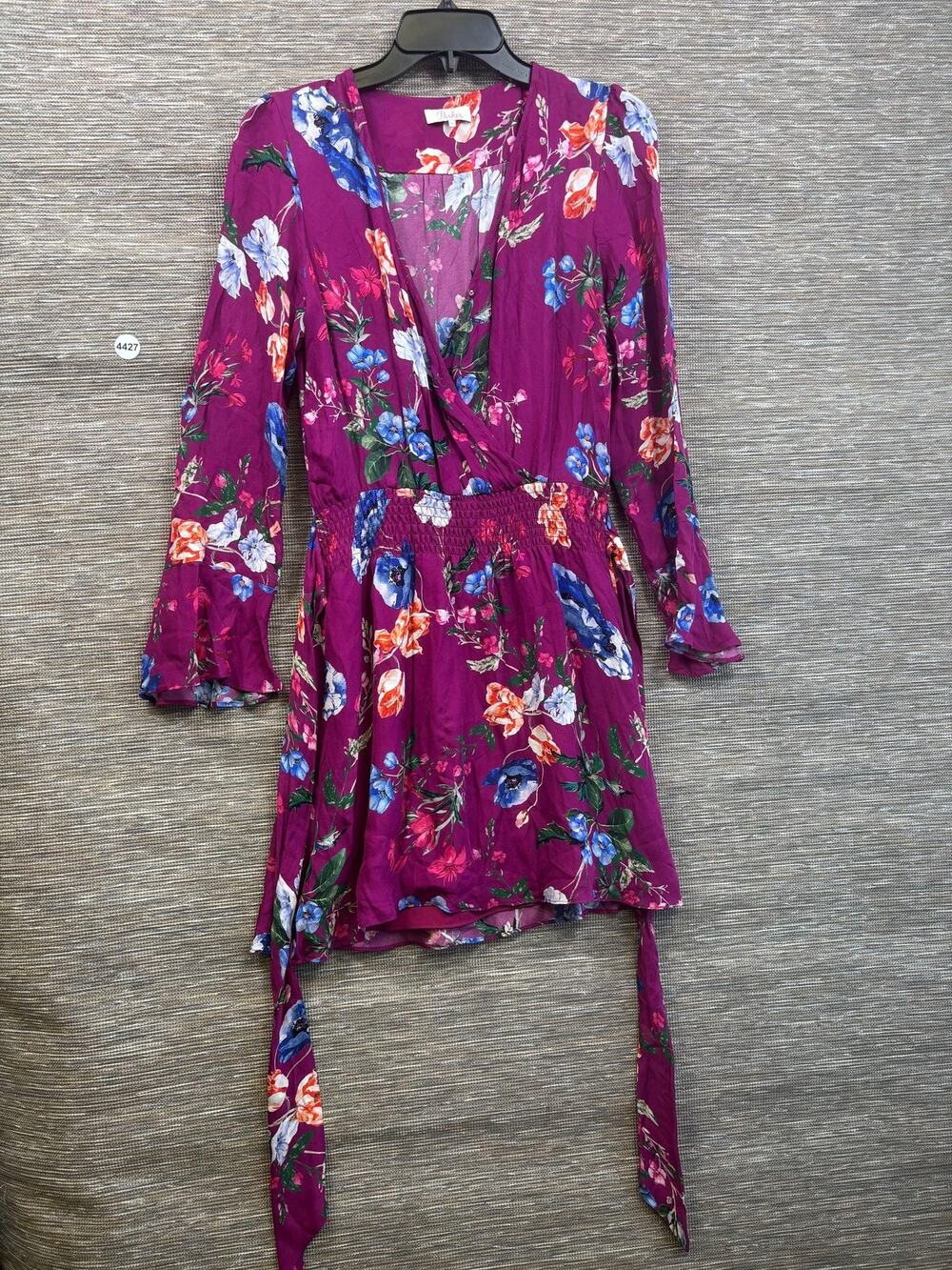 Parker Dress Womens S Purple Floral Wrap 3/4 Flare Sleeve Short Party Ruffle
